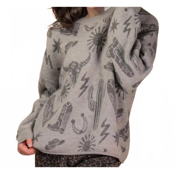 NEW VERY J desert sky knit sweater in gray - Picture 2 of 3